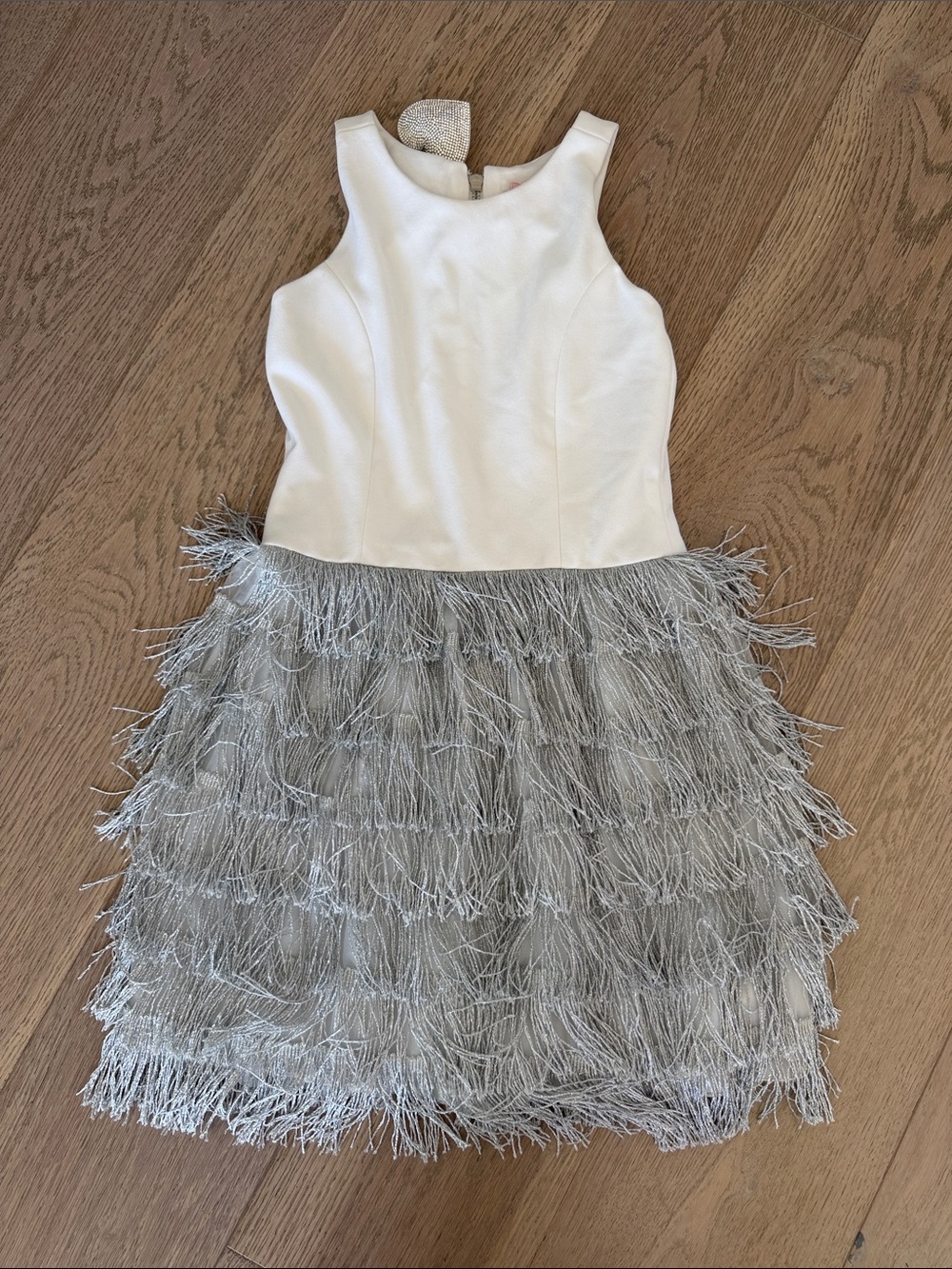 Zoe Ltd White and Silver Fringe Party Dress